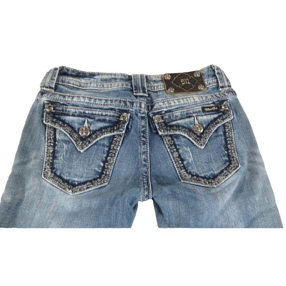Miss Me JS5672B2‎ Bootcut Jeans Womens 26 Blue Denim Jeweled Flap Pocket Stretch